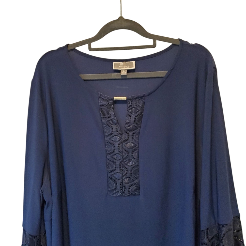 🍁JM Collection Navy Blue Top With Lace Detail Size 3x - Picture 3 of 6